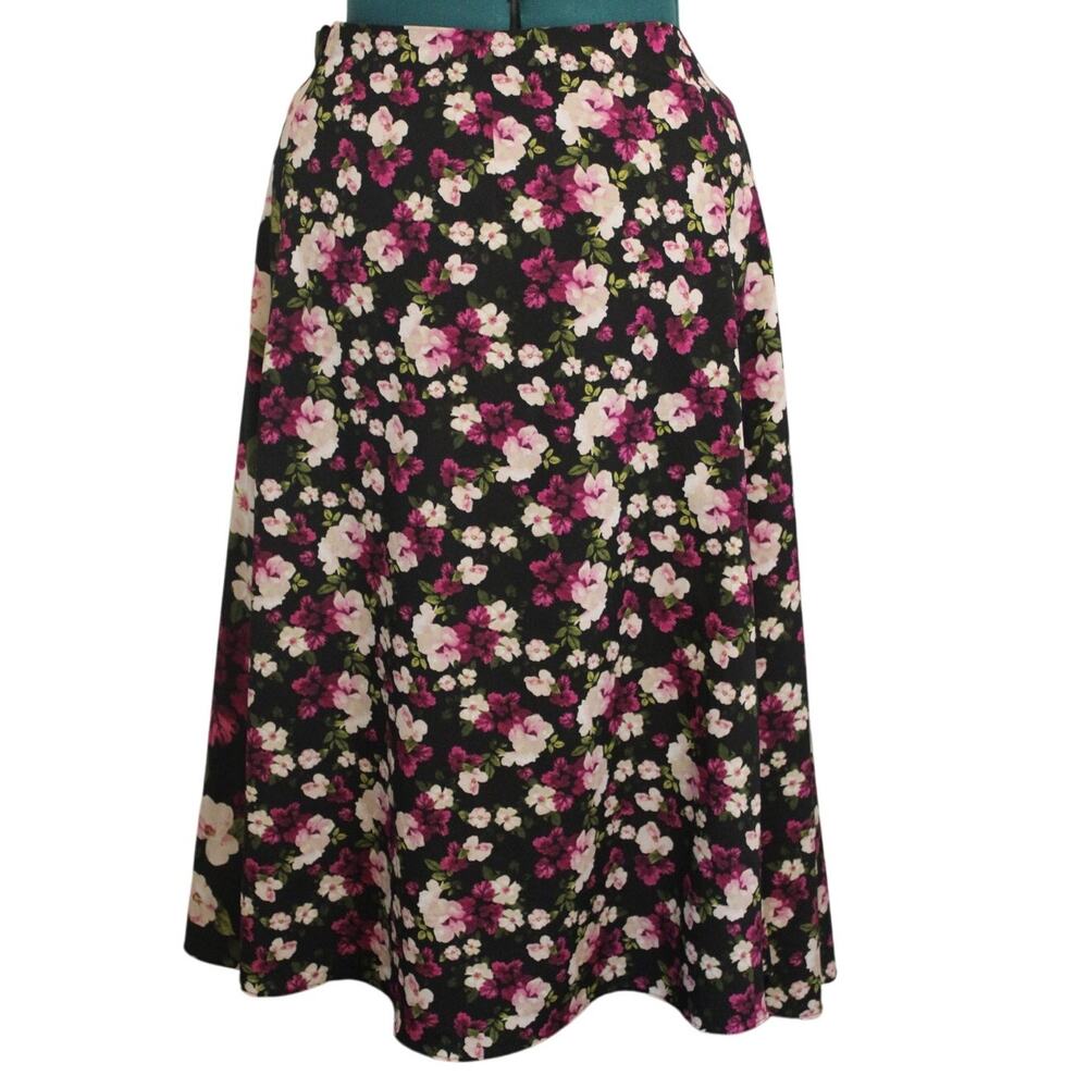 Calvin Klein Floral Faux Wrap A-Line Midi Skirt Black Pink White Women’s 18W - Picture 4 of 8